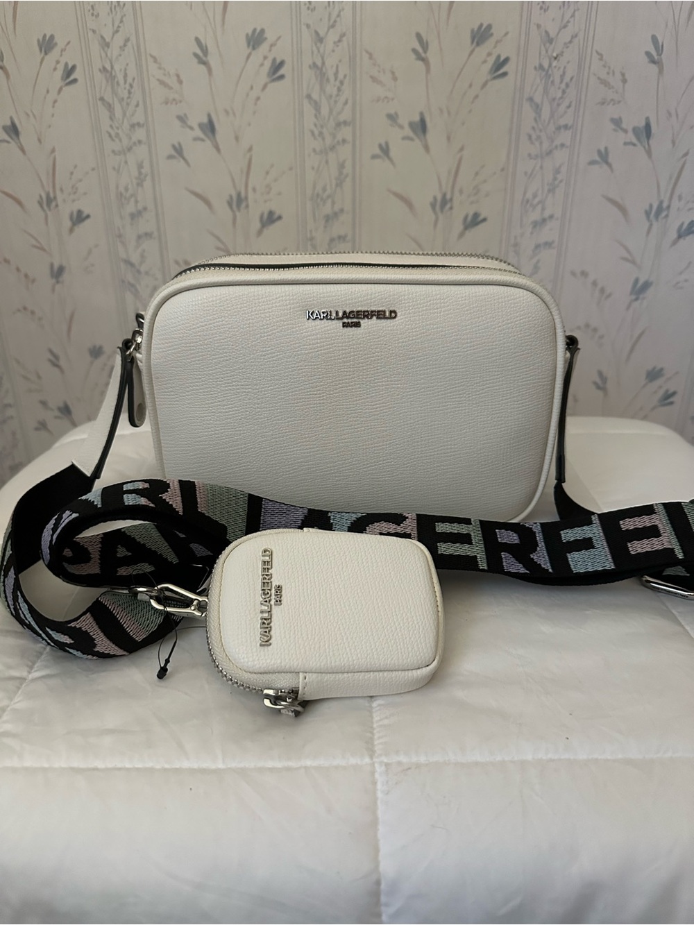 Karl Lagerfeld White Camera Bag with Pouch